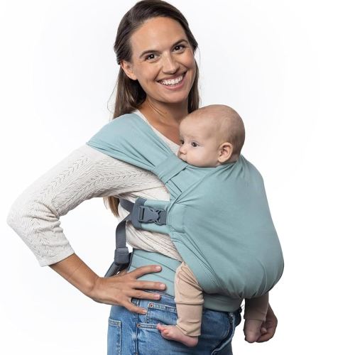 Boba Bliss Hybrid Baby Carrier Newborn to Toddler - 2-in-1 Baby Wrap & Baby Carrier - No-Tie Baby Sling - Certified Hip-Healthy Baby Wraps Carrier - Soft & Stretchy Baby Sling - 7-35 lbs (Sea Mist)