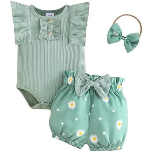 ChuYuKu Newborn Girl Summer Clothes Floral Romper Infant Baby Girls Shorts Summer Set Toddler 1st Birthday Outfits 0-18M