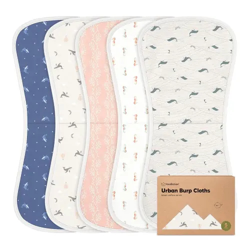 Organic Burp Cloths Baby Boy & Girl - 5-Pack Super Absorbent Cotton Burping Cloths for Babies, Soft & Plush Newborn Spit Up Rags, Infant Towels for Milk Spit Up, Unisex, Large 21" x 10" (Marine Muse)