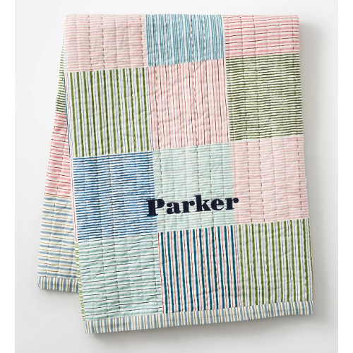 Block Print Quilted Blanket, Patchwork Stripe