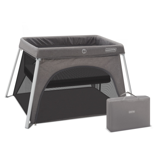 HARPPA Portable Travel Crib for Baby, Foldable Travel Playard with Mattress, Lightweight, Gray