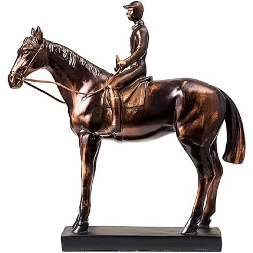 Lukitas Horse Rider Statues and Sculptures, Horse Racing Figurine Home Decor, Equestrian Gift for Horse Lovers, Horseback Riding Ornament, Resin 10.5''