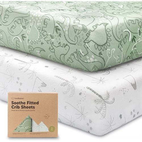 KeaBabies 2-Pack Organic Crib Sheets for Boys, Girls, Jersey Fitted Crib Sheet, Baby Crib Sheets Neutral, Cotton Breathable Crib Sheet, Cute Printed Crib Mattress Sheet, Baby Mattress Sheets(DinoDood)