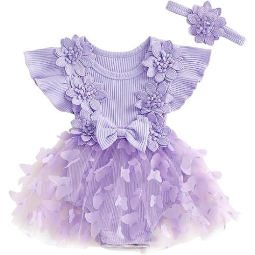 FIOMVA Baby Girl Lace Romper Bodysuit Outfits for Birthday,photoshoot,photography,Cake Smash,Gift