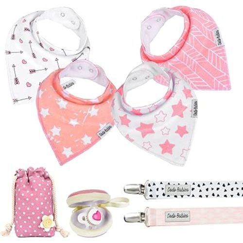 Bandana Drool Bib Set, 2 Pacifier Clips, Binky Case