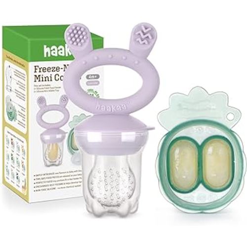 Haakaa Baby Fruit Food Feeder & Mini Freezer Nibble Tray Combo, Breastmilk Popsicle Molds for Baby Cooling Relief, BPA Free Silicone Feeder for Safe Infant Self Feeding, 4 Month+ (Lavender)