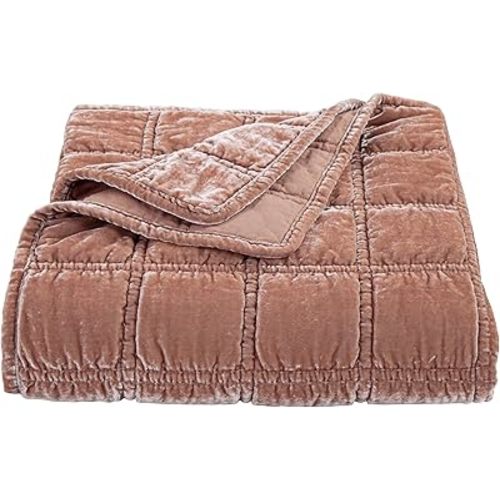 HiEnd Accents Stella Faux Silk Velvet Throw Blanket Dusty Rose, 50x60 inch, Double Stitch Plush Soft Cozy Blankets, Luxury Decorative Throws for Couch, Bed, Sofa, Chair