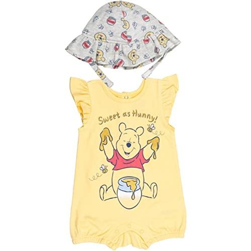 Disney Minnie Mouse Winnie the Pooh Nightmare Before Christmas Baby Girls Snap Romper and Bucket Sun Hat Newborn to Infant