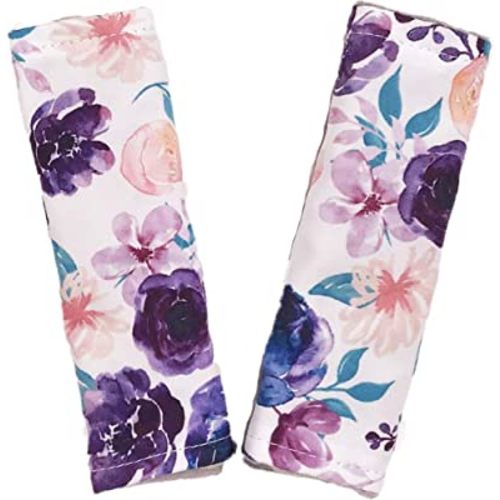 Baby Car Seat Neck Cover, Car Seat Strap Cover, Seat Belt Cushions Pads, Shoulder Strap Protectors, Reversible Pram Harness Covers in Minky Floral, Baby Neck Pad Protector