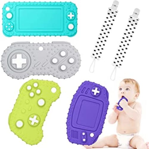 Chuya Baby Teether Toys,Remote Teething Toys Chew Toy for Babies 3-12 Months(4 Pack),Silicone Baby Teething Toys for Infant Toddlers, BPA-Free, Game Controller Toy