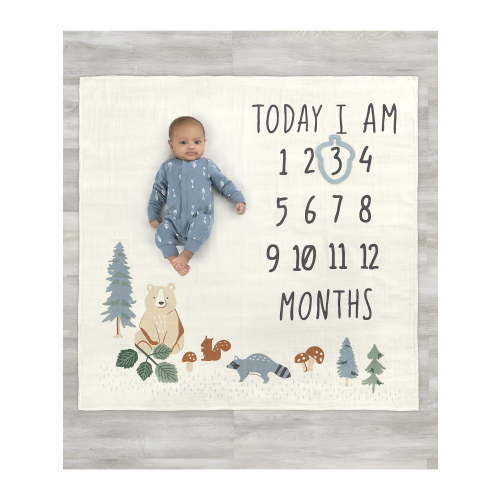 Modern Moments by Gerber Baby Boy Milestone Blanket & Frame Set, 2-Piece, Teal Forest