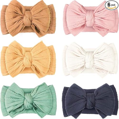 CÉLLOT 6 Pcs Baby Bows Headbands Nylon Hairbands Baby Girl Bows Hair Accessories for Newborn Infant Toddler Essentials (Brown Series)