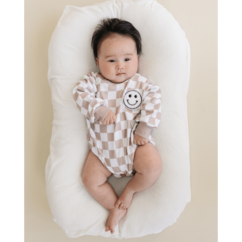 Bubble Romper | Checkered Smiley Latte