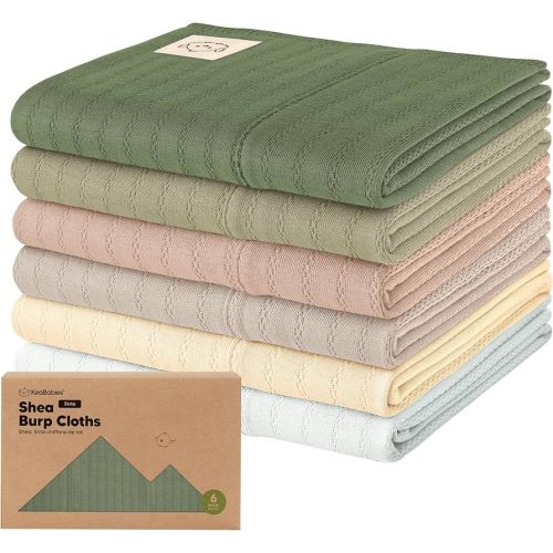 KeaBabies Organic Cotton Burp Cloths Baby Girl, Boy - 6-Pack Large Burping Clothes for Babies, Spit Up Rags, Super Soft & Absorbent Newborn Wash Towels, Gender Neutral, Non-Shrink (Stria, Hedges)