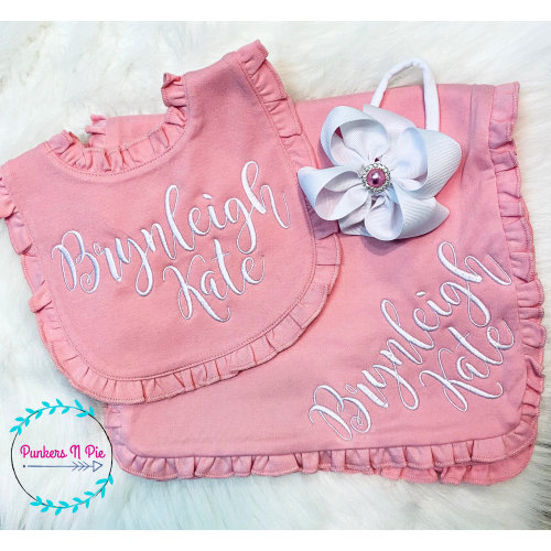 Personalized Baby Gift Set for girl - Bib Burp Cloth with embroidered name