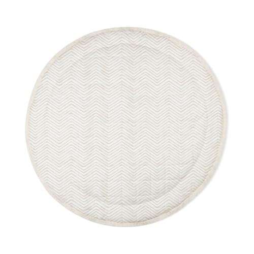 MakeMake Organics Organic Play Mat GOTS Certified Organic Cotton Nursery Floor Rug Washable Reversible Non Toxic Activity Mat Tummy Time Crawling Pad Thick Quilted (Round 48", Herringbone)