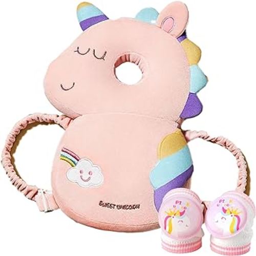 Baby Walker Protective Toddler Adjustable Baby Walker Head Protector Backpack Baby Head Protection Safety Pad Cushion Backpack Wear with Kneepad for Crawling Pink (Unicorn)