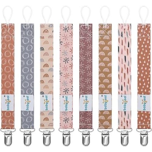 Rainbow Pacifier Clips, 8 Pack Binky Paci Holder Clips Fits for Most Pacifiers and Binkies 8PBM25-B
