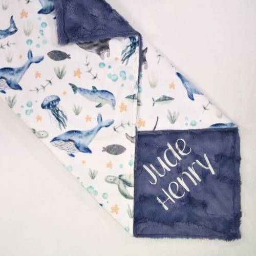 Personalized Ocean Minky Baby Blanket, Under the Sea Minky Blanket
