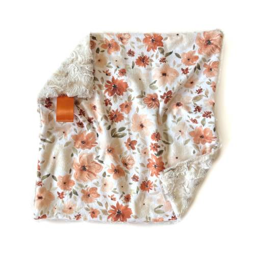 Earth Tone Floral Lovey Blanket, Lovey for Babies, Security Blanket, Personalized Baby Gift, Minky Lovie