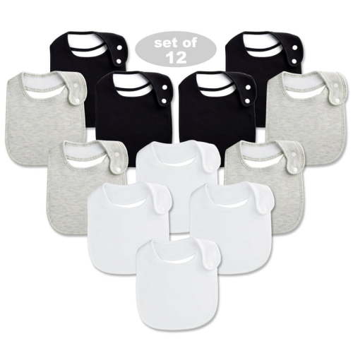 Benoxine Unisex Baby Bibs: 12-Pcs Set, Cotton, Adjustable Snaps, Absorbent for Newborns & Teething