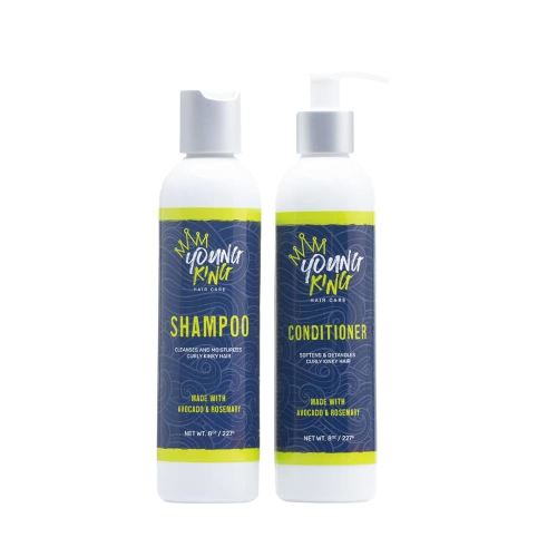 YOUNG KING HAIR CARE Shampoo and Conditioner Set for Kids Hair | Wash and Detangle Natural Curls | Made with Shea Butter, Coconut and Rosemary Oil | 8 oz Each
