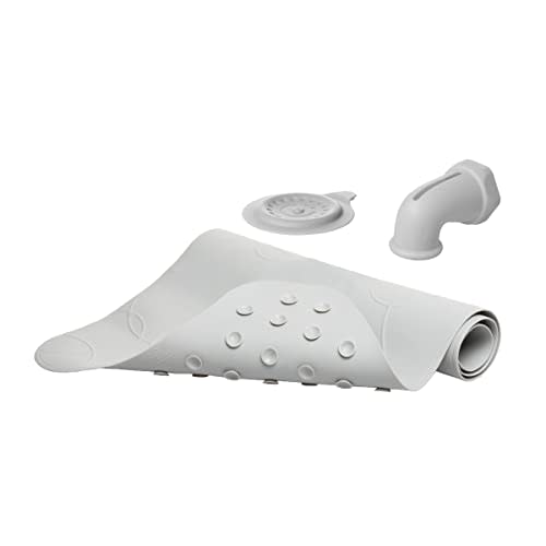 Ubbi Bath Drain Cover, Spout Guard & Bath Mat Bundle, Baby and Toddler Bath Time Accessories, Gray