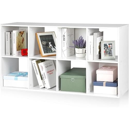 PACHIRA E-Commerce 8 Cube Storage Organizer, White Cabinet Bookcase with Wooden Frame, Open Closet Standing Nursery Book Shelving Organizer Fits 11 Inch Storage Bin