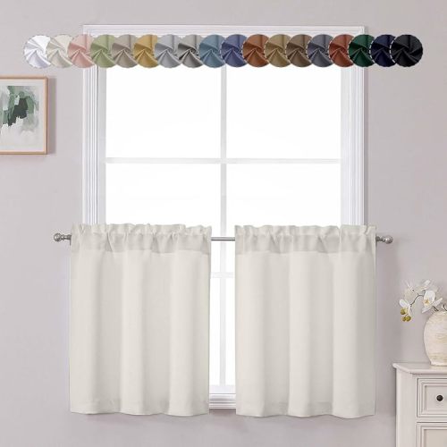 Chyhomenyc Natural Short Blackout Curtains 24 Inch Length, Small Kitchen Curtain Tier Rod Pocket Half Window Curtains for Bathroom Basement Cabinet Camper RV Bunk, 2 PCS, Each 30" Wx24 L