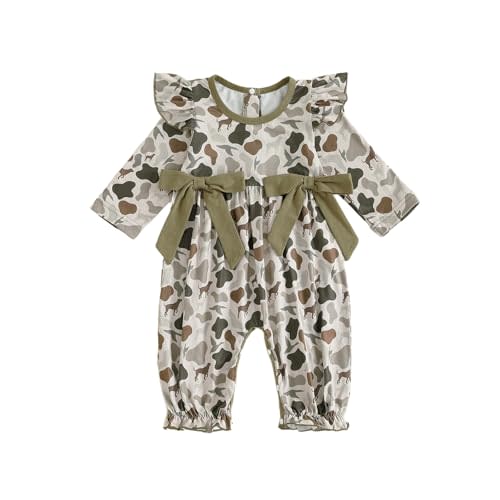 xkwyshop Newborn Baby Girl Fall Outfit Duck Hunting Camo Long Sleeve Smocked Romper Ruffle Jumpsuit Infant One Piece Clothes