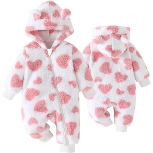 Newborn Baby Clothes Cute Bear Snowsuit Infant Fleece Hooded Romper Toddler One Piece Jumpsuit for Baby Girls