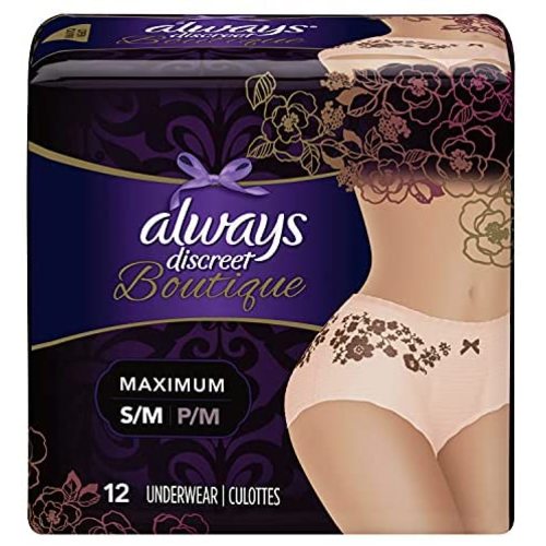 Always Discreet Boutique High-Rise Incontinence Underwear Size S/M Maximum Rosy, 12 Count Peach