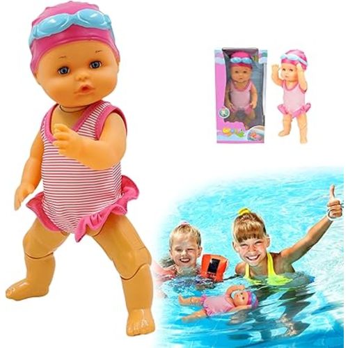 2025 New Packaging Swimming Baby Doll，Waterproof Swimmer Dolls，Backstroke Electric Water Baby for Pool，for Pools/Bathroom Play (Swimmer Doll-Transparent Box)