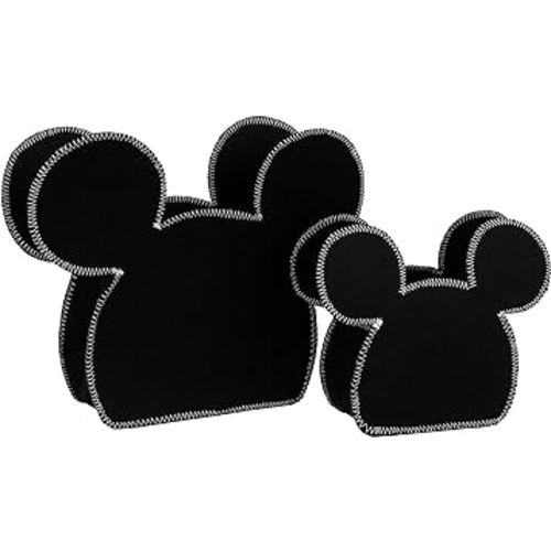 Disney Mickey Mouse Shaped Black 2 Piece Felt Nursery Storage Caddy - 1 Large, 1 Small