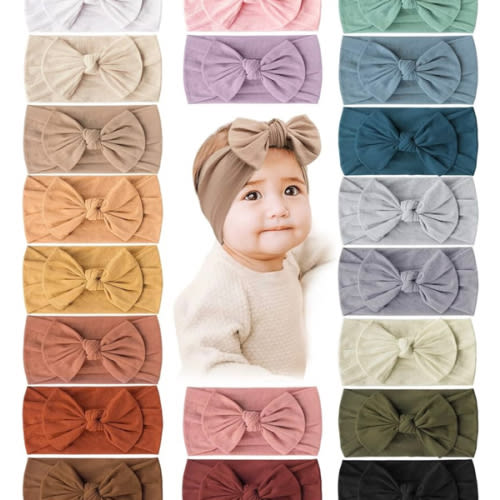Prohouse 20PCS Baby Nylon Headbands Hairbands Hair Bow Elastics for Baby Girls Newborn Infant Toddlers Kids(Clay)