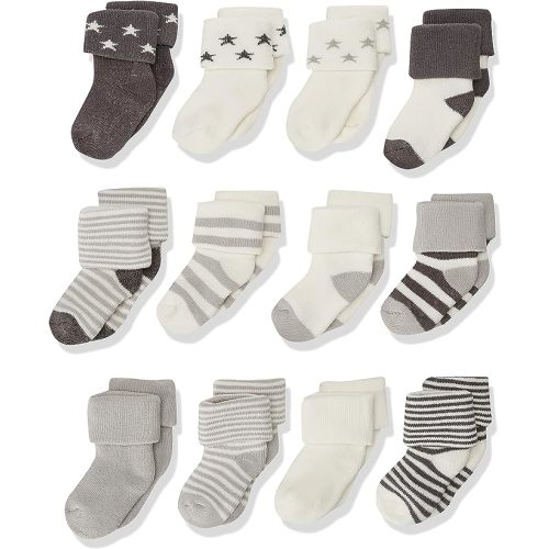 Touched by Nature Unisex Baby Organic Cotton Socks - 0-6 Months - Gray Charcoal Stars