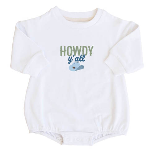 Howdy Y'all Graphic Sweatshirt Bubble Romper | White