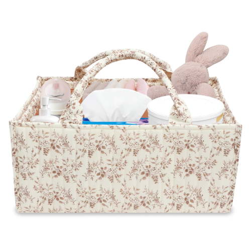 LINFANG Baby Diaper Caddy Organizer with Handles and Removable Dividers Portable Nursery Storage Basket Versatile Baby Storage Basket for Newborn Boy and Girl