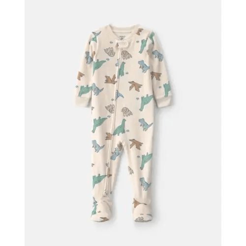 6M Baby Boy 1-Piece Dino 2-Way Zip DreamPlush Snug Fit Footed Pajama - Cream | Carter's