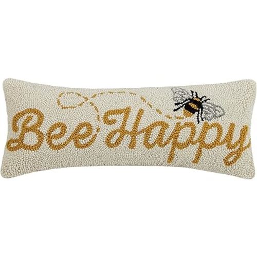 Peking Handicraft 30JES1744C20OB Bee Happy Wool and Cotton Pillow 8 X 20 inch, Multicolor