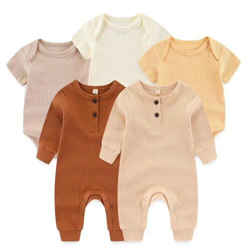 Baby Bodysuit Ribbed Romper 5-pcs Soft Unisex Boy Girl Outfit Clothes Set 0-12 momth