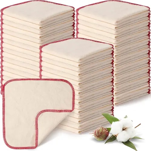 meekoo 45 Pcs Unbleached Flannel Cloth Baby Wipes Reusable Baby Diapers Wipes 8 x 8 Inch Soft and Sturdy Washable Natural Cloth Tissues Outer Stitching(Red)