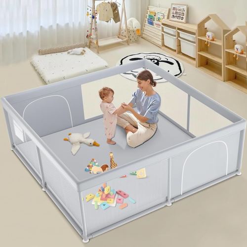 Baby Playpen 79x79 inch, Playpen for Babies and Toddlers, Play Pen Design with External Zipper Gate, Play Yard with Non-Slip Suction Cups on The Bottom, Baby Fence