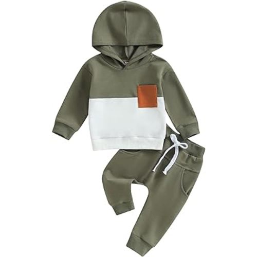LIOMENGZI Infant Baby Boys Pants Outfits Set Long Hooded Color Block Sweatshirts Pants Clothes Set Fall Winter Sweatsuit