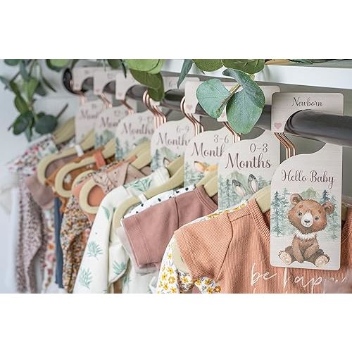 Baby Closet Dividers | Woodland Nursery Decor Closet Dividers for Baby Clothes | Hanging Wooden Baby Clothes Dividers for Closet | NB - 24 Month Baby Closet Size Dividers