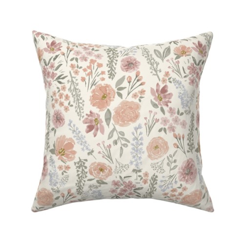 Throw Pillow in CONSIDER THE WILD FLOWERS LIGHTER FOR WALLPAPER hand watercolour floral