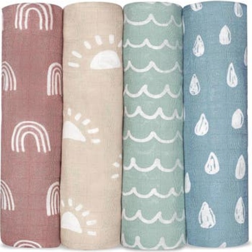 Muslin Swaddle Blankets, 4 Pack