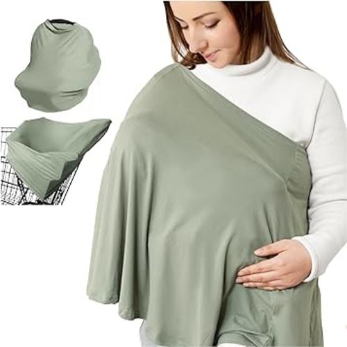 Konssy Nursing Cover for Breastfeeding, Stretchy and Breathable Breastfeeding Cover for Women, mom, Multi-use Baby Car Seat Covers(Green)