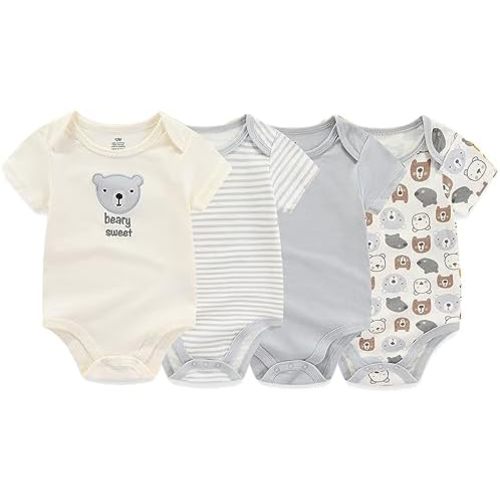 Unisex Baby Cotton Bodysuits 4-pack Short Sleeve Newborn Clothes