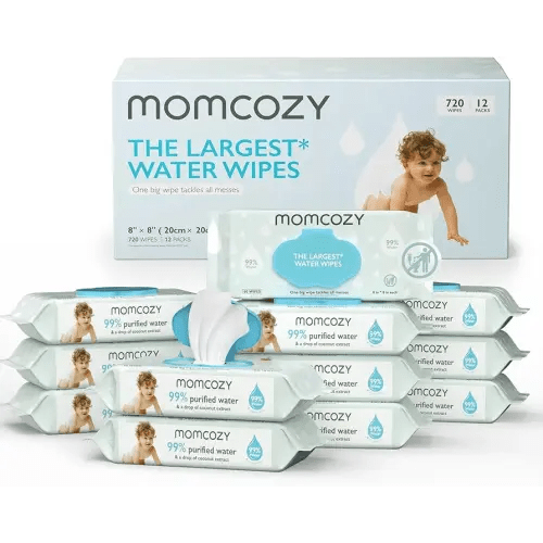 Baby Wipes, Momcozy Water Wipes-Extra Large Size Design, 99% Water Based Wipes, Unscented & Hypoallergenic, Cleansing & Moisturizing Baby Wipes for Sensitive Skin, 12 Flip-Top Packs (720 Wipes Total)